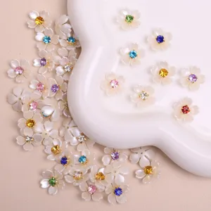 Resin Five-Petal Flower Rhinestone DIY Craft Accessories Pearl Gloss Flatback Charms For Hair Clip Phone Case Decor