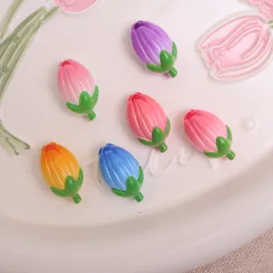 Cute Resin Tulip Flower Charms 3D Flatback Cabochons For DIY Hair Clip Phone Case Scrapbooking Craft Decoration Jewelry Making