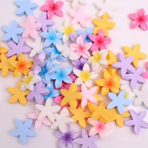Colorful resin five-petal flower cabochons flatback charms for DIY hair clips and jewelry parts.