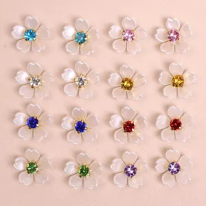 Pearl five-petal flower DIY patches with colorful crystal centers for phone cases and hair clips