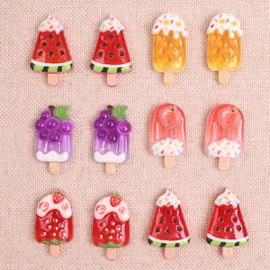 Harz Frucht Eisstiel Cabochons Detail Nahaufnahme, süße DIY Handytüte Anhänger Zubehör.