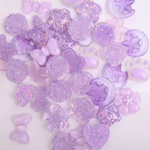 Purple resin DIY charm cabochons mix for hair accessories phone case craft handmade 50pcs
