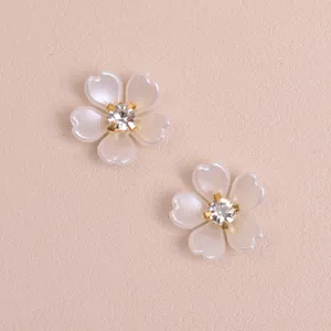 Five petal flower DIY resin rhinestone pearl patch for hair accessories phone case craft 2pcs