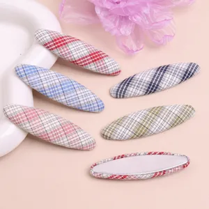 DIY Oval Plaid Fabric Patches Hair Clip Accessories Decorative Craft Supplies For Clothing And Shoes