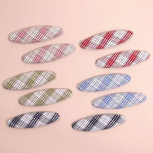 Oval plaid fabric hair clip accessories, DIY cute checkered patches for phone cases.