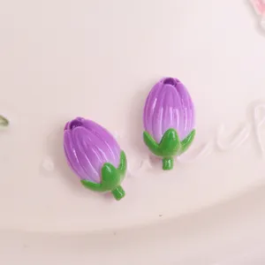 Close-up detail of 3D purple tulip resin flower cabochon, perfect for DIY crafts and phone cases.