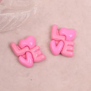 Glossy pink love letter resin charms, perfect for DIY handmade hairpins and phone case decor.