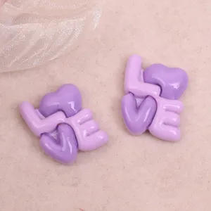 Purple resin LOVE letter heart DIY charms for handmade hair clips and phone cases.