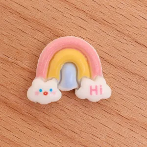 Resin rainbow cloud charm detail, cute DIY cabochon for phone case hair clip decoration.