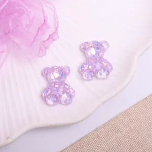 Resin bear charms for DIY hair clips, cute purple iridescent craft accessories for kids.