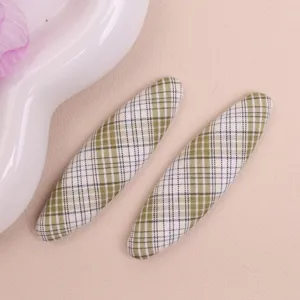 Green and white plaid oval hair clips DIY fabric patches sweet cute hair accessories set