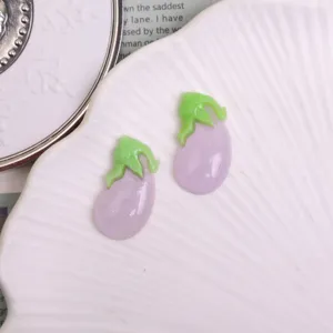 Simpatici ciondoli melanzana in resina viola con steli verdi, accessori fai da te glitter per cover.
