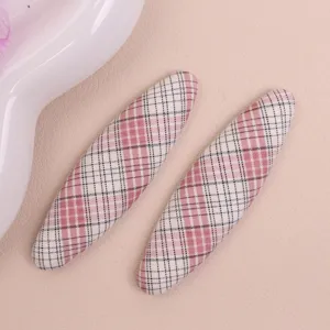 Pink plaid oval diy accessories, fabric wrapped hair clip patches, cute craft parts.