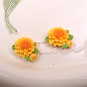 Cabochon fleur en résine tournesol pour accessoire de coiffure coque de téléphone DIY