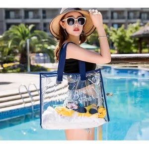 Grand cabas transparent en PVC étanche sac à épaule de plage pour la natation et le voyage