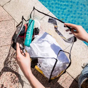 Grande borsa da spiaggia trasparente in PVC impermeabile borsa mare tracolla vista dall alto