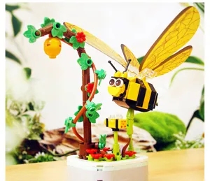 DIY insect flower building blocks brick set desktop ornament cute honeybee toy gift.