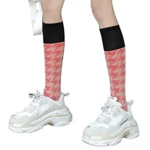 Women knee high socks spring summer thin cotton diamond houndstooth trendy streetwear socks