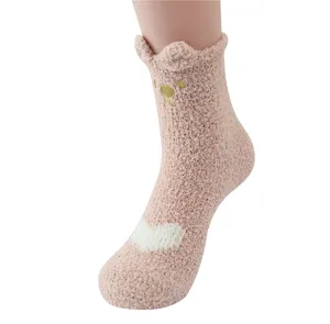 Calzini invernali caldi in pile di corallo soffice da donna con orecchie di gatto e cuore 1pz
