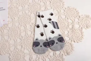 Chaussettes mi-hautes femme coton motif animal mignon blanc doux respirant confortable