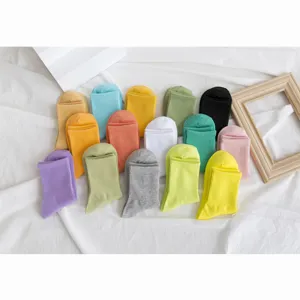 Colorful women crew socks set, comfortable candy color cotton socks for daily wear detail view.