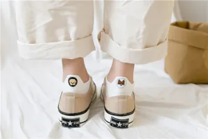 Women canvas shoes cute dog embroidery low cut socks casual spring footwear set fashion new
