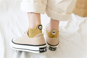 Women cotton short socks with cute dog embroidery, sweet college style ankle socks, spring.