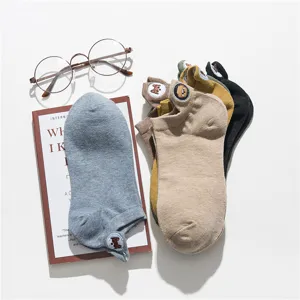 Women cute cartoon embroidered cotton boat socks, breathable shallow mouth short socks for spring.