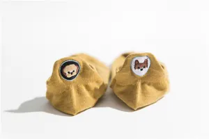 Women's cute cotton boat socks featuring lovely embroidered puppy designs on the heel.