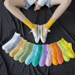 Women's Cotton Crew Socks Candy Color Fluorescent Solid Color Athletic Skateboard Socks Casual Daily Student Hosiery