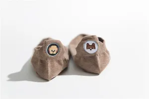 Cute cartoon dog embroidered low cut boat socks, breathable cotton spring ankle socks