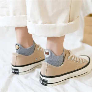 Women's cute embroidered dog low-cut canvas shoes and breathable cotton socks main shot