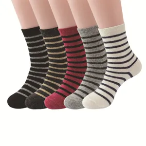 Damen Winter Verdickte Warme Wollmischung Crew Socken Gestreifte Lässige Thermosocken Kaltes Wetter Lange Stiefelsocken