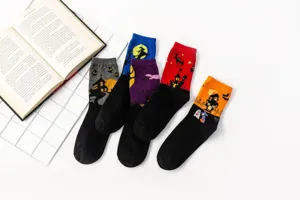 Cute Halloween themed mid-calf cotton socks set with funny spooky festive patterns.