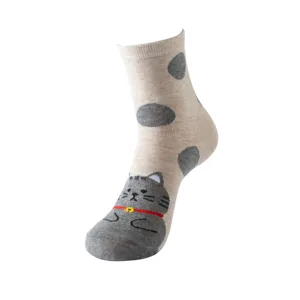 Chaussettes femme chat mignon coton pois gris vue détaillée gros plan confort doux