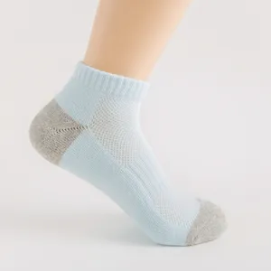Light blue women ankle socks with breathable mesh, comfortable cotton sport short socks.