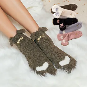 Calzini In Pile Corallo Con Orecchie Di Gatto Soffici E Caldi Da Donna In Inverno Freddo