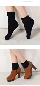 Women's winter warm fleece lined fold over cuffs solid color thick mid-calf thermal socks