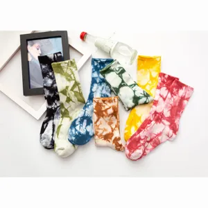 Women colorful tie-dye mid-tube socks retro ink print cotton trendy street casual socks