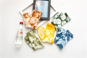 Tie-dye crew socks for women, retro ink print cotton socks, soft streetwear gift socks.