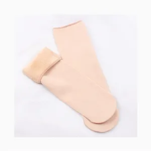 Winter warm thermal plush fleece socks for women, thick solid color mid-tube snow socks.