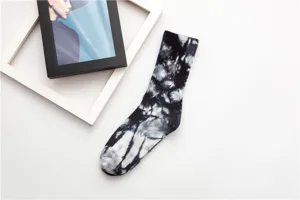 Women tie dye mid calf socks retro ink print cotton socks casual street style sports gift sock