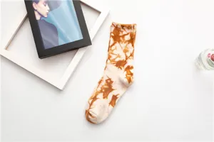 Women vintage tie dye crew socks cotton stylish streetwear casual sports gift comfortable daily wear