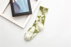 Women tie-dye mid-calf socks retro ink print cotton socks trendy street style soft
