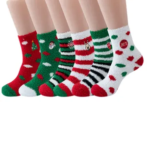 Calze Donna Natale Pile Corallo Morbide Inverno Calde Fantasia Albero Renna Fiocco
