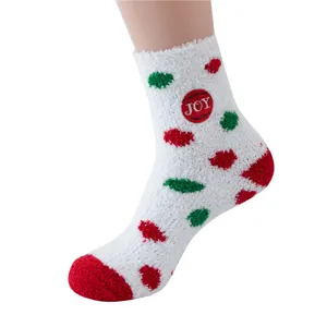Calzini donna pile corallo Natale tubo medio pois rossi verdi invernali caldi comodi