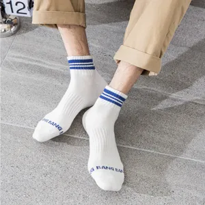 Herren Low-Cut Sportsocken mit blauen Streifen und gestickten Details für den Alltag.