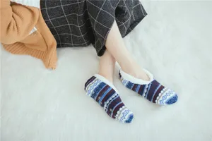 Cozy fleece-lined indoor floor socks with anti-slip soles, warm winter home fuzzy slipper socks.