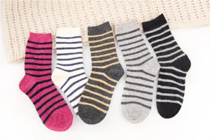 Damen Winter dicke Wollsocken gestreift thermische Crew Socken warme Wintersocken bequem