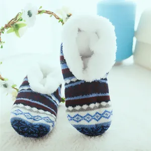 Cozy fleece-lined knit slipper socks for winter indoor wear with warm plush lining and stylish look.